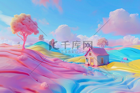 梦幻房屋元素立体免抠图案原创插画