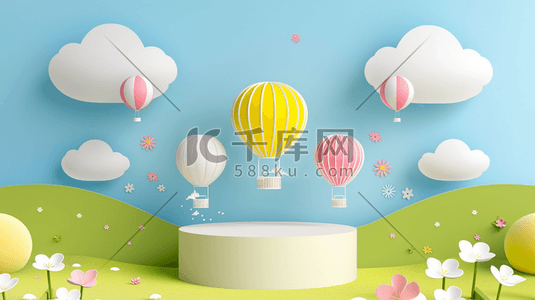 黄色热气球插画图片_彩色扁平化简约清新热气球风景的插画11