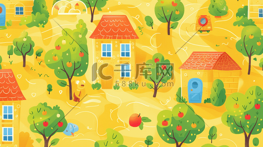 黄色扁平化卡通书本水果食物的插画4