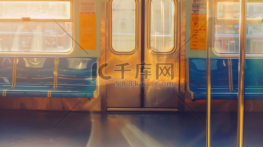 早晨阳光明媚的地铁窗户插画海报