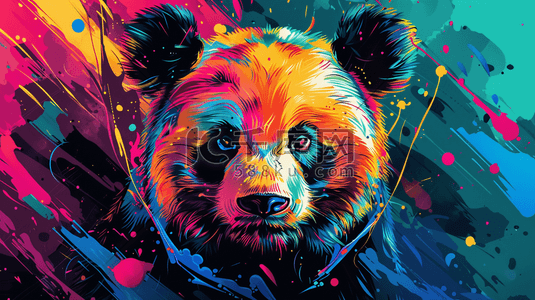 彩色绘画颜料色彩熊猫的插画2