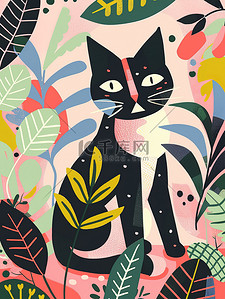 不规则几何体插画图片_春天艺术可爱的猫的几何平面素材
