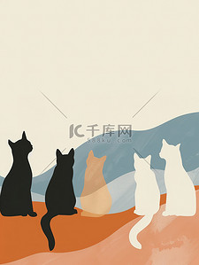 维吾尔族剪影插画图片_猫咪可爱的剪影艺术插画