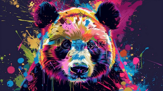 彩色绘画颜料色彩熊猫的插画4