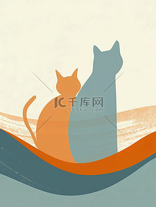 剪影插画图片_猫咪可爱的剪影艺术插画