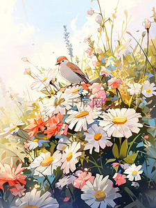 春天温暖的阳光水彩花朵矢量插画