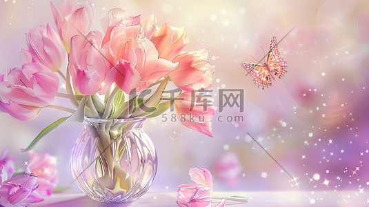 郁金香插画图片_盛开的郁金香花朵插花插画海报