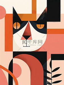 几何方框插画图片_春天艺术可爱的猫的几何平面矢量插画