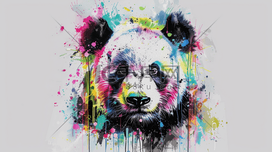 青竹颜料插画图片_彩色绘画颜料色彩熊猫的插画6