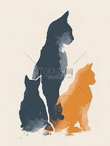 猫咪可爱插画图片_猫咪可爱的剪影艺术插画