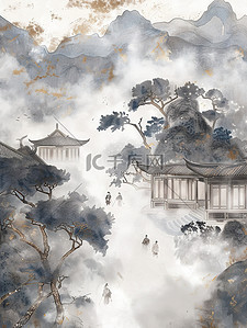 中国风禅意插画图片_中国风禅意山水插画