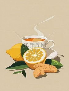 养生茶插画图片_柠檬生姜茶养生茶素材