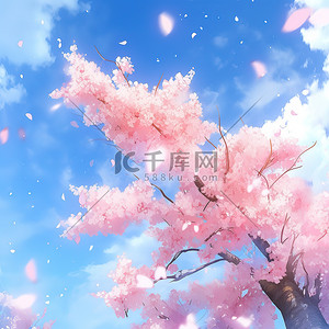 粉色樱花树浪漫春天矢量插画