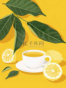 养生茶插画图片_柠檬生姜茶养生茶插画