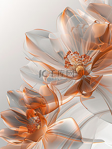 磨砂玻璃透明橙色花朵矢量插画