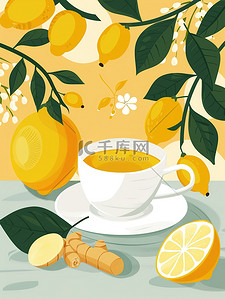 柠檬生姜茶养生茶插画素材