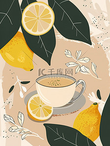 养生茶插画图片_柠檬生姜茶养生茶图片