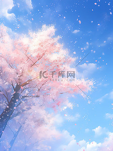 粉色樱花树浪漫春天插画图片