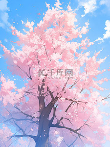 粉色樱花树浪漫春天插画素材