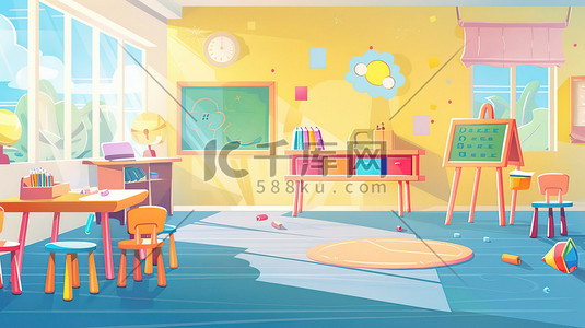 明亮的插画图片_彩色明亮的儿童课室插画图片