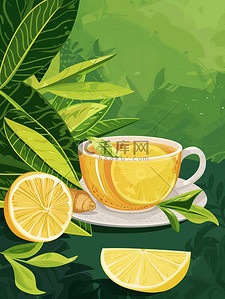 养生茶插画图片_柠檬生姜茶养生茶图片