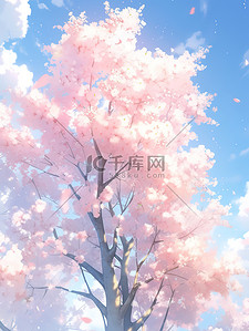 粉色樱花树插画图片_粉色樱花树浪漫春天插画海报