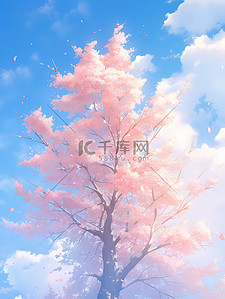 粉色樱花树插画图片_粉色樱花树浪漫春天插画海报