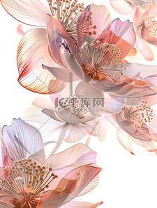 半透明绸缎插画图片_磨砂玻璃透明橙色花朵插画海报