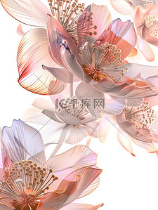 磨砂玻璃透明橙色花朵插画海报