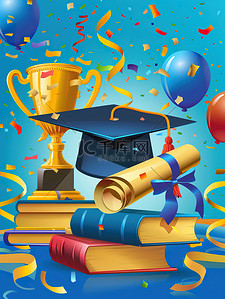 奖杯设计插画图片_毕业季庆祝的毕业插画设计