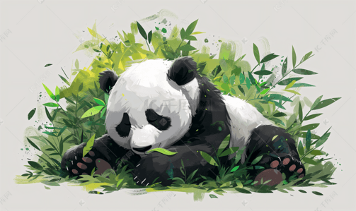 熊猫基地插画图片_可爱的中国国宝大熊猫