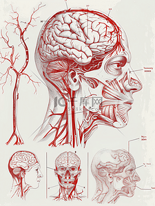 大脑插画图片_大脑的动脉示意图和下面观医疗照片