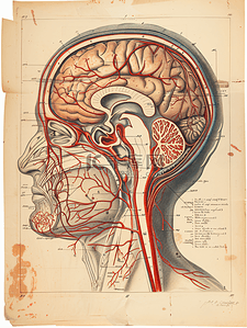 大脑插画图片_大脑的动脉示意图和下面观医疗照片