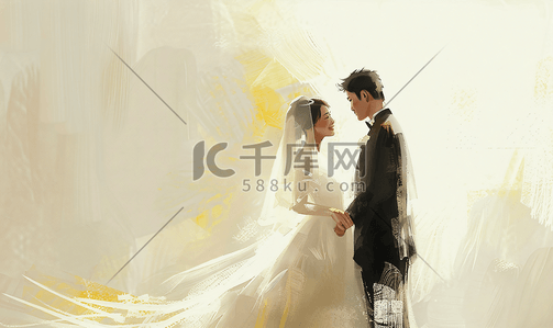 装饰英文婚礼插画图片_新娘给新郎带上了戒指婚礼结婚