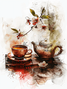 中国元素风插画图片_东方元素茶文化