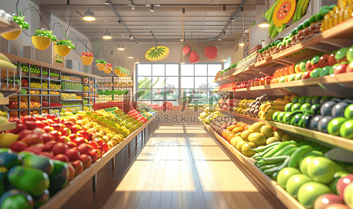 进口超市插画图片_水果蔬菜超市
