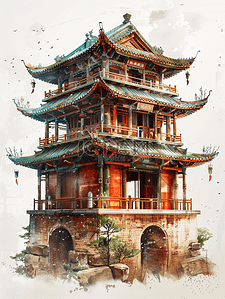 西双版纳建筑插画图片_中国建筑古建筑