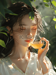 手部卡通手绘插画图片_茶园姑娘手捧新茶手部特写