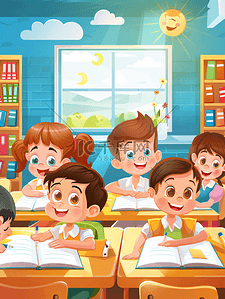 小学生板报插画图片_小学生课堂学习