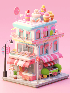 便利店卖货插画图片_粉色儿童玩具便利店展示的插画