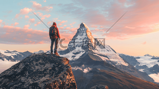 一个男子站在山峰上眺望