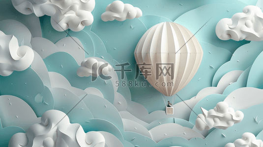 彩色渐变质感插画图片_彩色扁平化白云热气球的插画