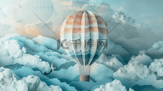 圆弧热气球插画图片_彩色扁平化白云热气球的插画
