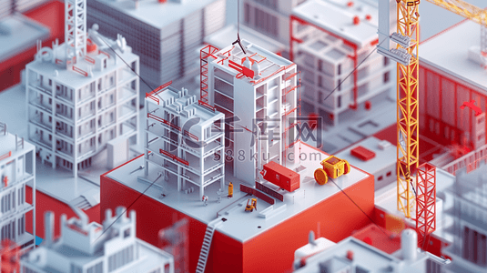 简约立体白红色城市建筑摆件的插画