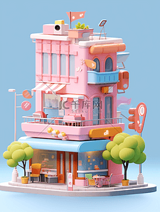 粉色儿童玩具便利店展示的插画
