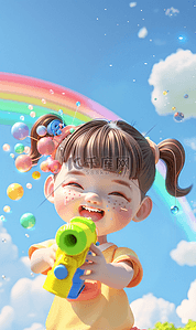 表情包疑问插画图片_一个快乐的5岁女孩拿着彩色水枪