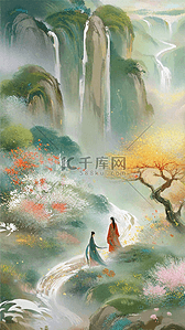 七夕情人节古风插画图片_与凤行国风古风浪漫情侣背影插画2