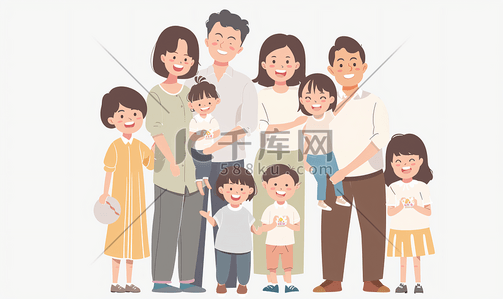 装修工人插画图片_亚洲人幸福家庭与维修服务人员