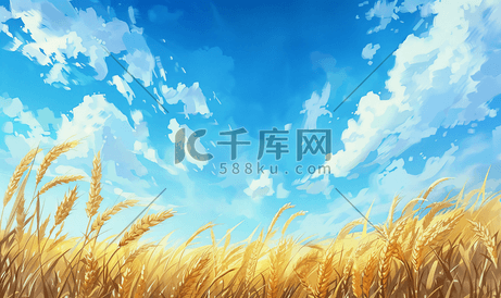 蓝天下的田园风光农村麦子