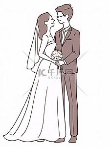 新婚结婚新人简约线条手绘插画